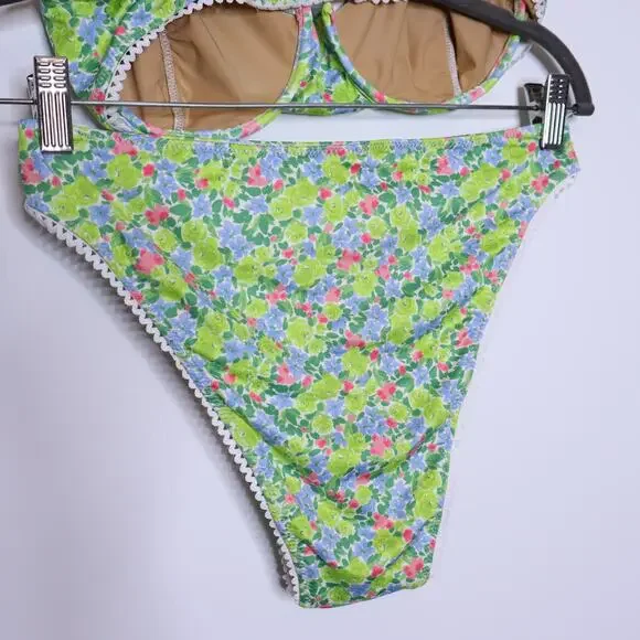 YELLOW THE LABEL Knox Lace Trim Two Piece Bikini Floral Palasides Women's L